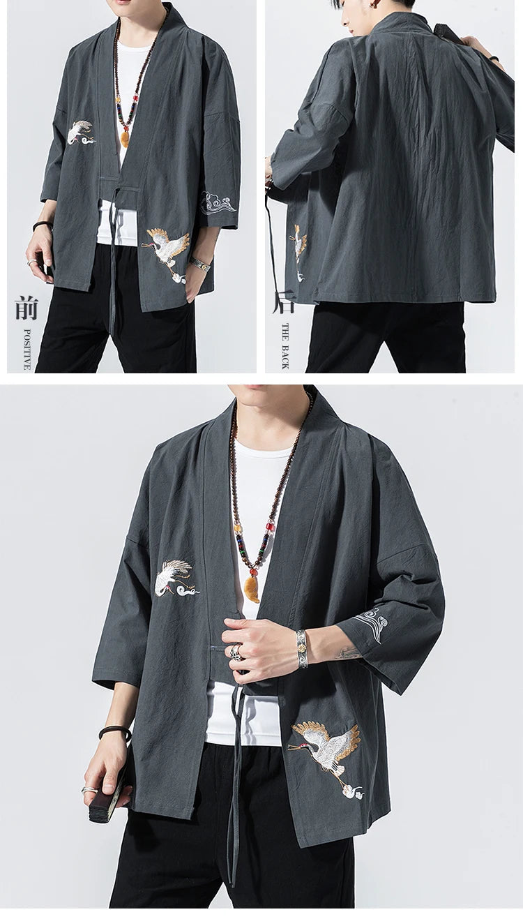 Stork design kimono shirt