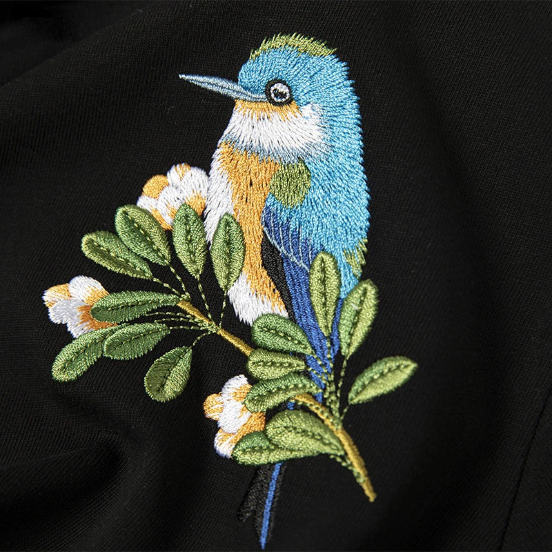 Embroidery blue birds T-shirt