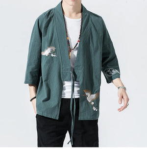 Stork design kimono shirt