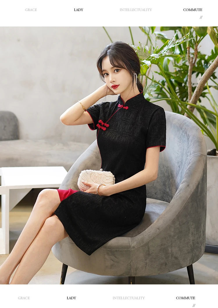 Basic design black/red cheongsam qipao dress