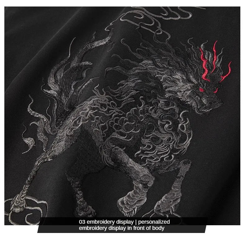 Embroidery shadow beast T-shirt