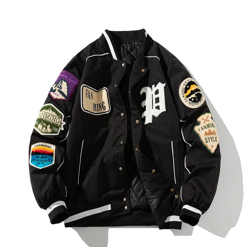 "Fanming" style varsity baseball jacket