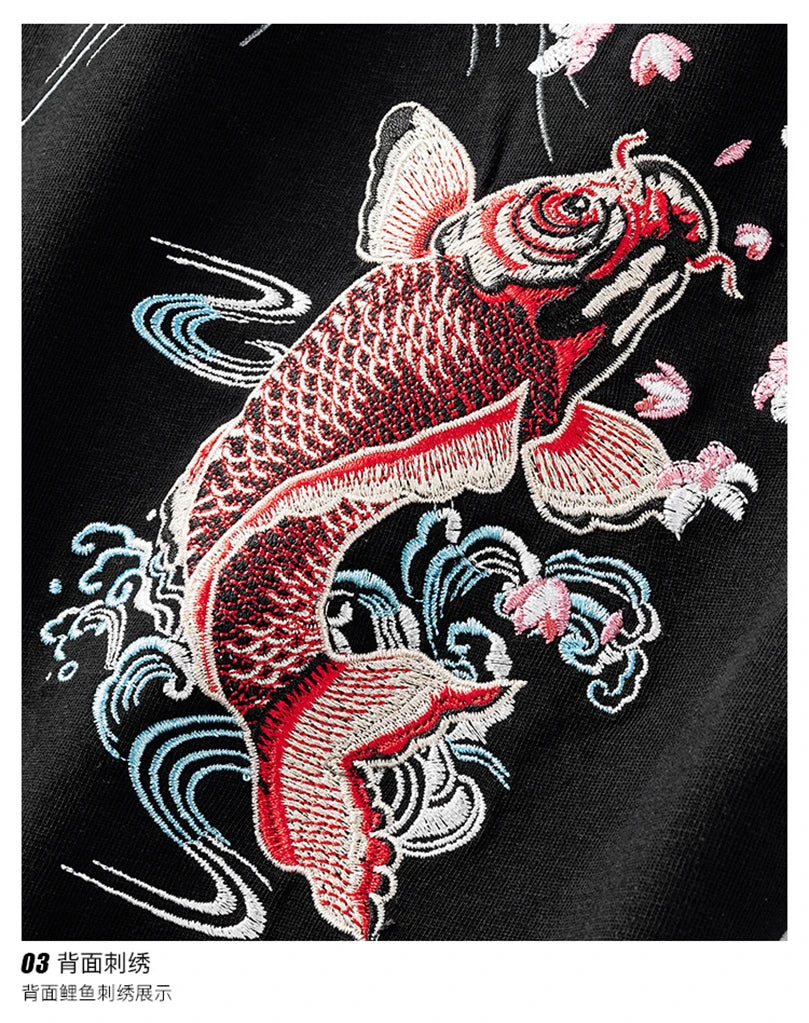 Fish splash embroidery T-shirt