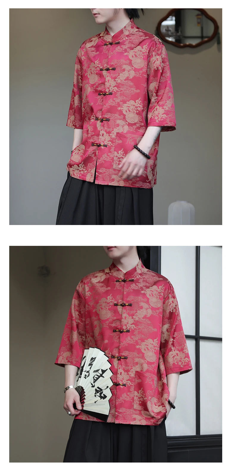 Premium golden dragon silk hanfu Tang shirt