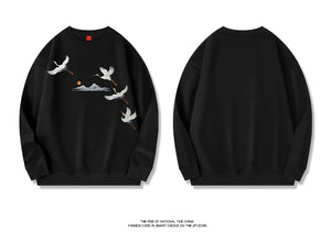 Embroidery flying stork sweatshirt