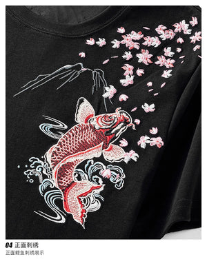 Fish splash embroidery T-shirt