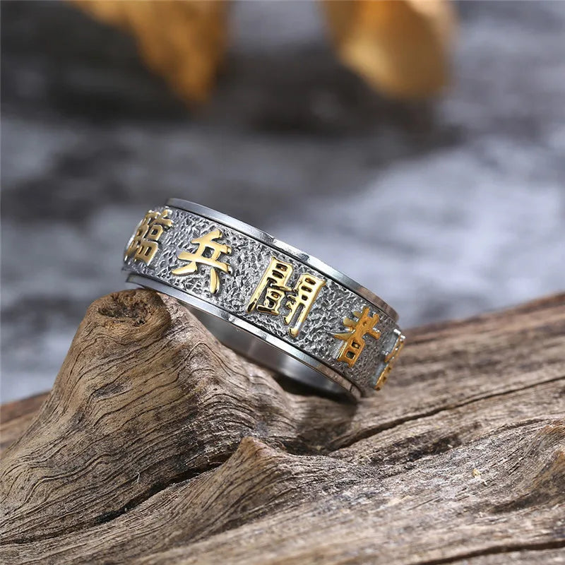 Kanji text stainless steel ring