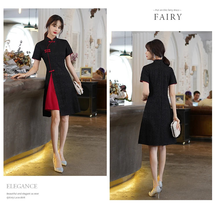 Basic design black/red cheongsam qipao dress