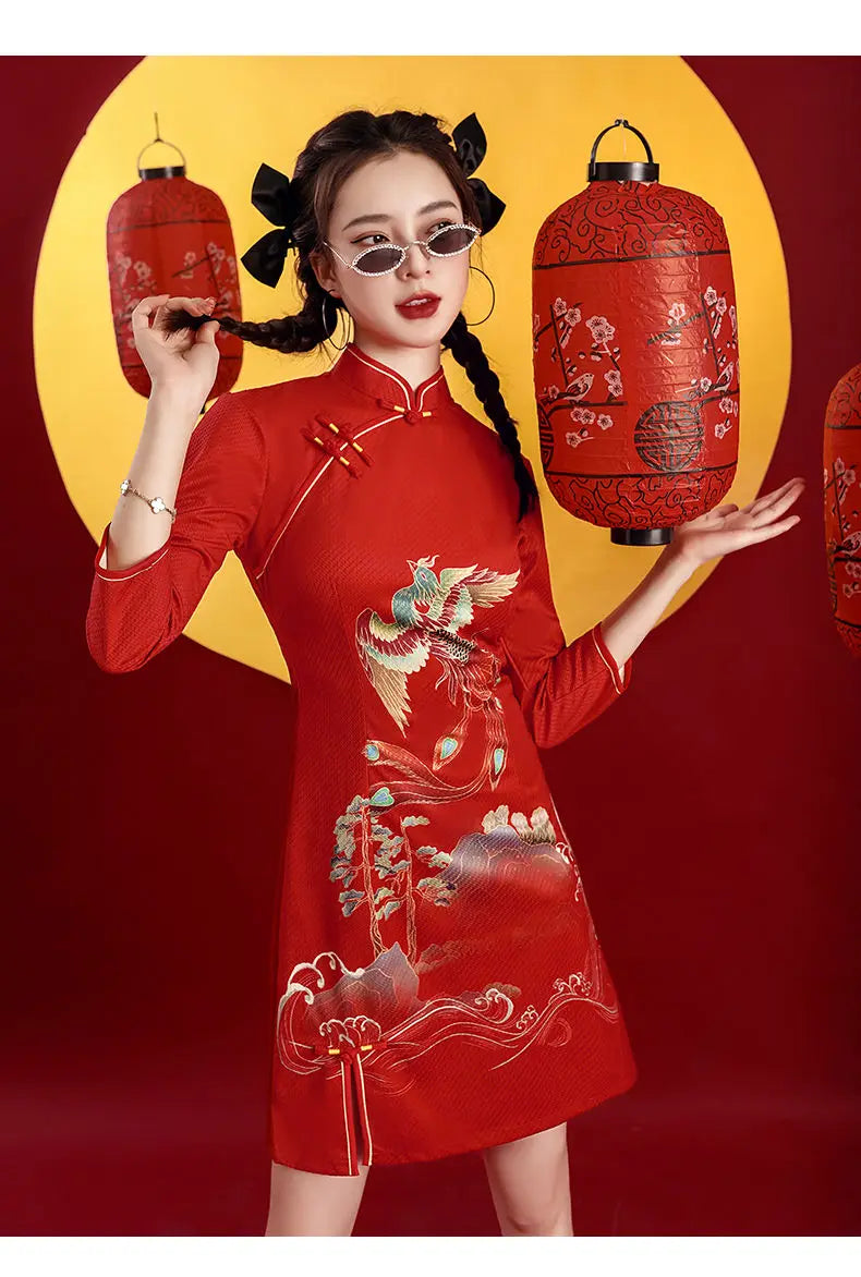 Women's rising mystical phoenix cheongsam qipao