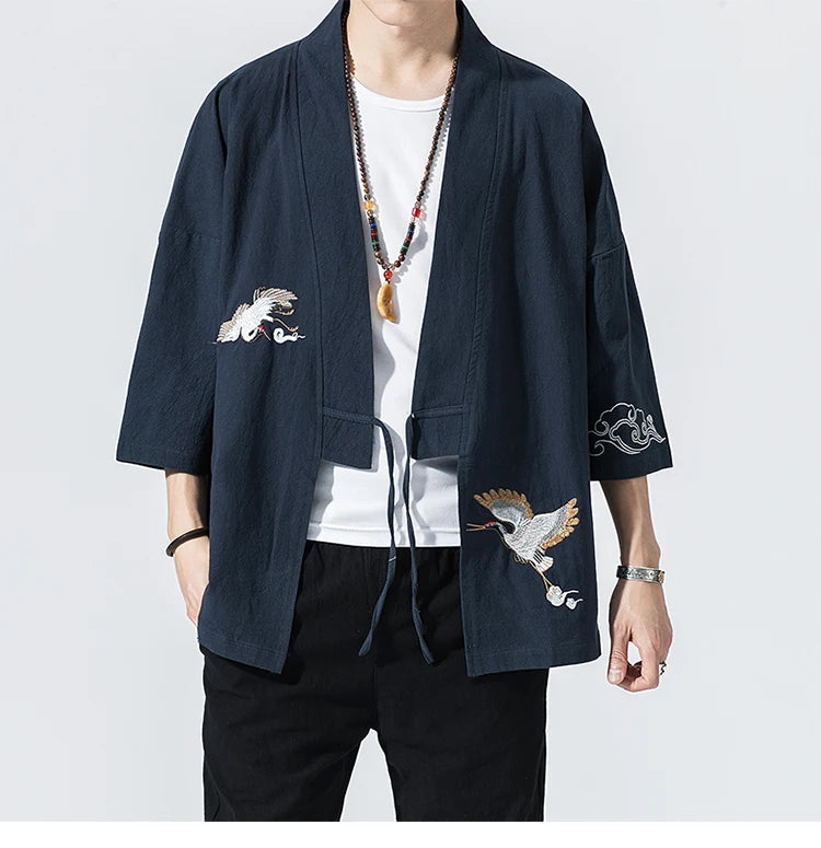 Stork design kimono shirt