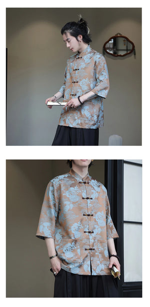 Premium golden dragon silk hanfu Tang shirt