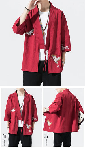 Stork design kimono shirt