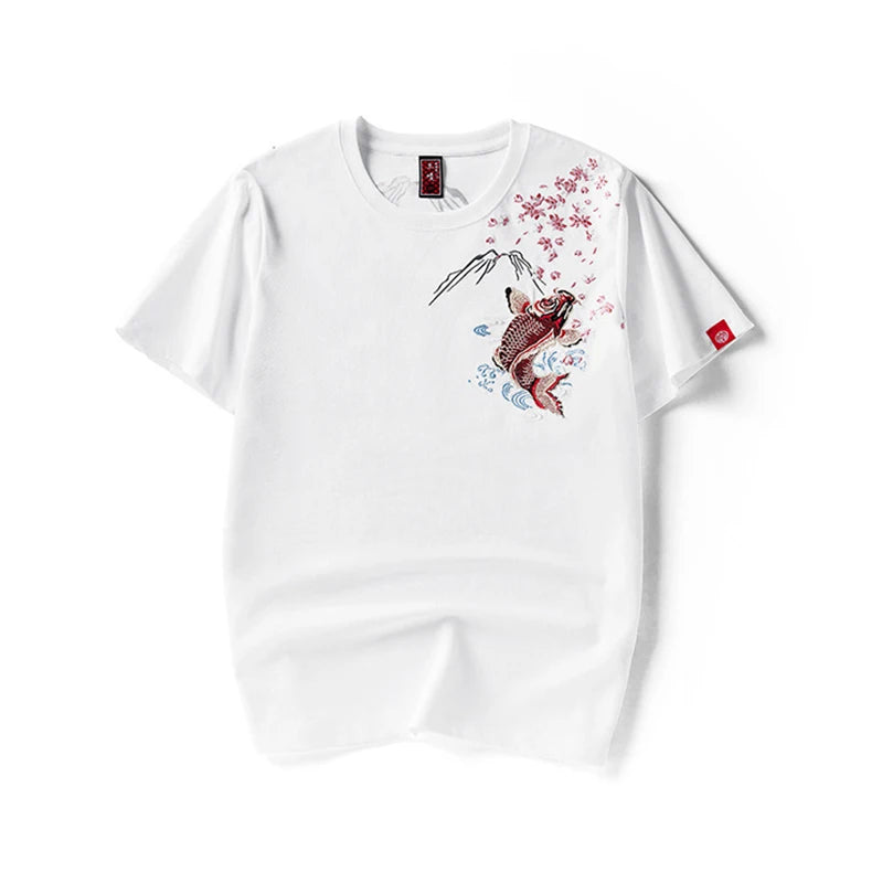 Fish splash embroidery T-shirt