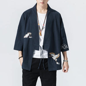 Stork design kimono shirt