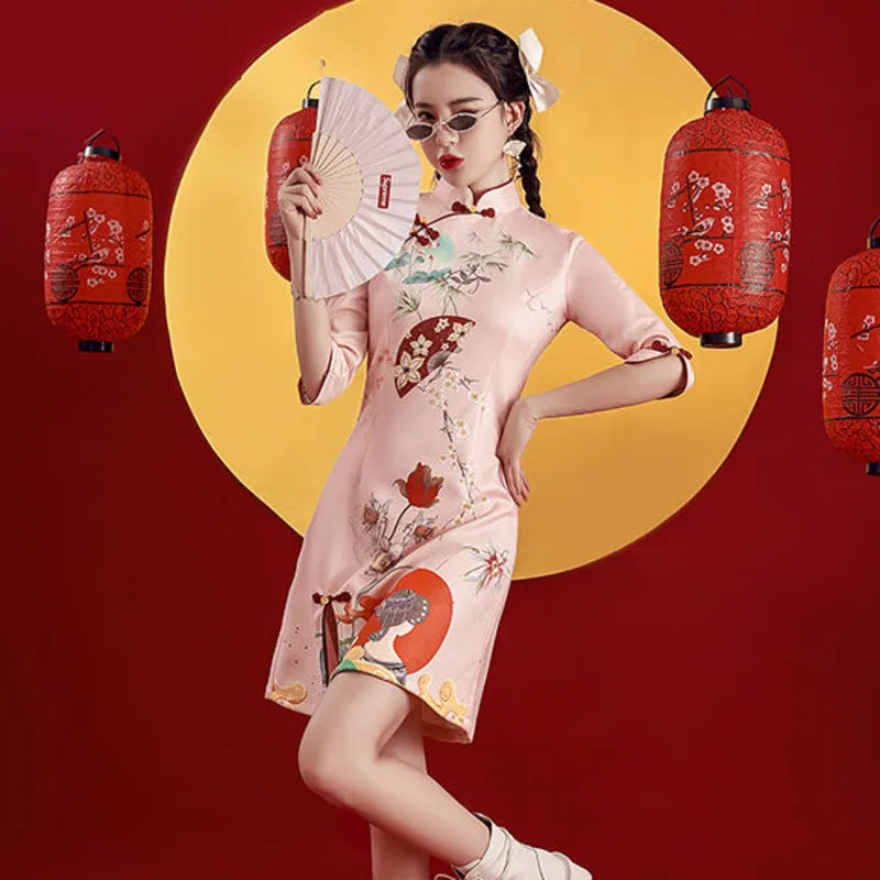 Women's floral sun cheongsam qipao