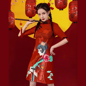 Women's ancient flower girl cheongsam qipao