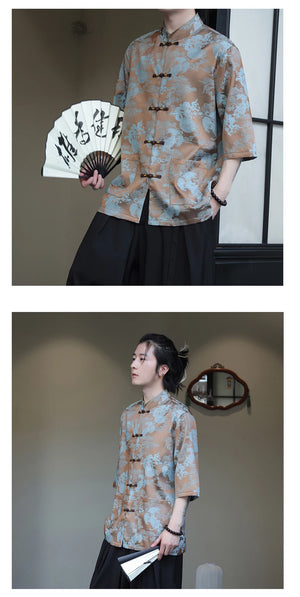 Premium golden dragon silk hanfu Tang shirt