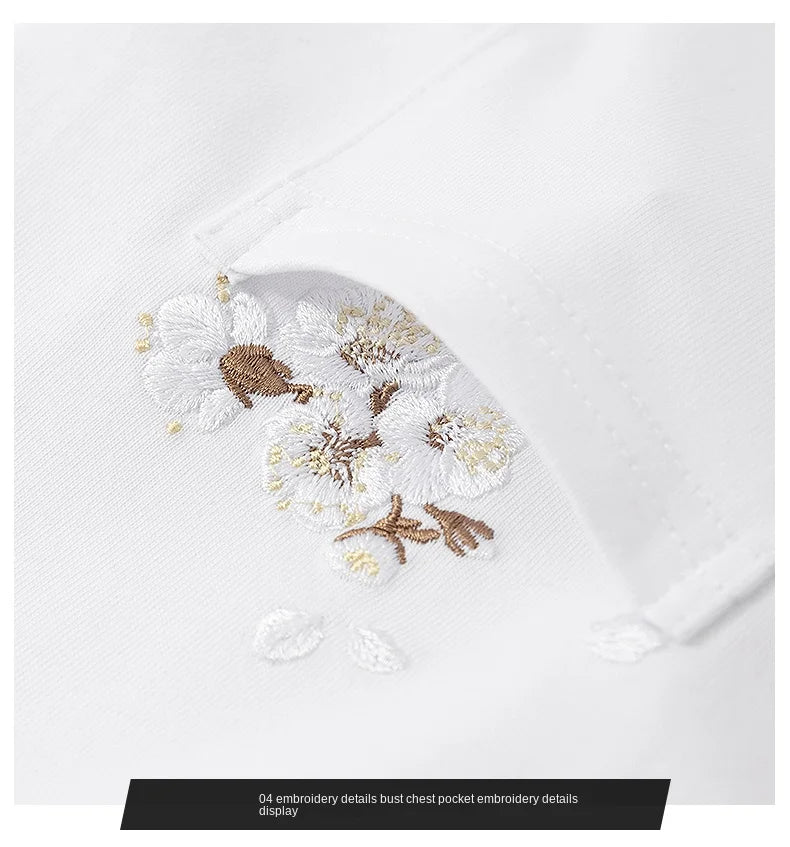 White sakura embroidery T-shirt