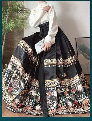 Women's hanfu floral shirt + skirt set