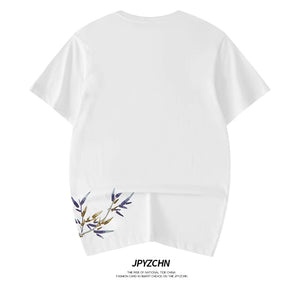 Embroidery tranquil bamboo branch T-shirt