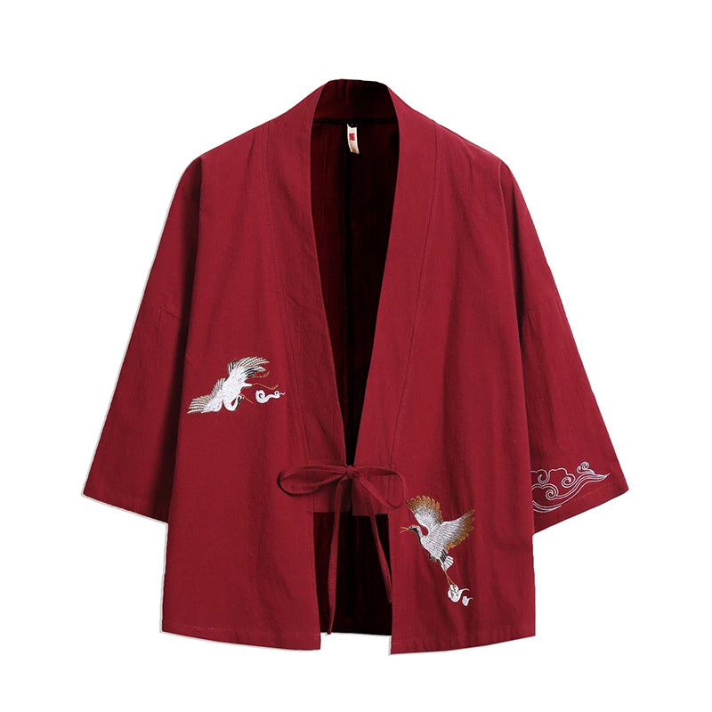 Stork design kimono shirt