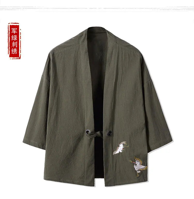 Stork design kimono shirt