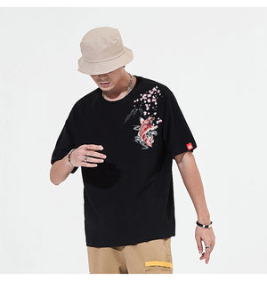 Fish splash embroidery T-shirt