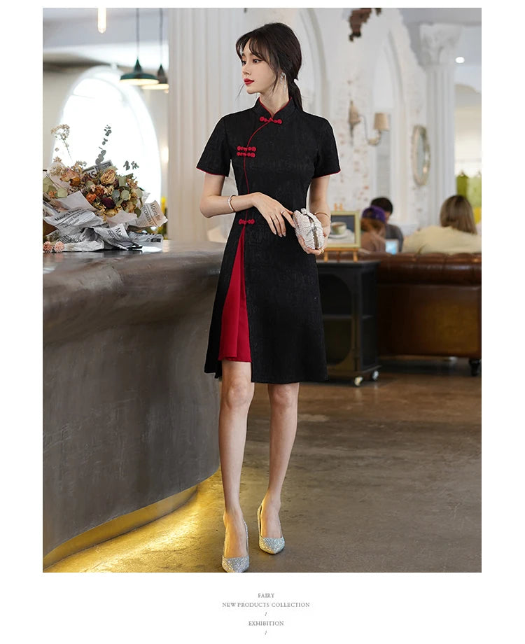 Basic design black/red cheongsam qipao dress