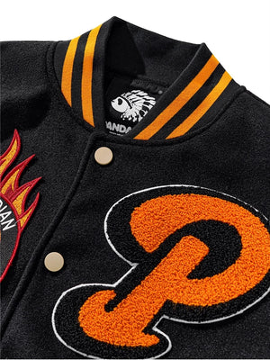 Panda P embroidery varsity baseball style jacket