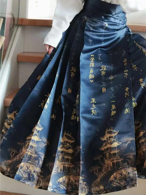 Women's kanji architecture top + bottom skirt set