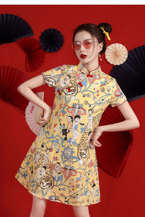 Festive tiger cheongsam qipao dress