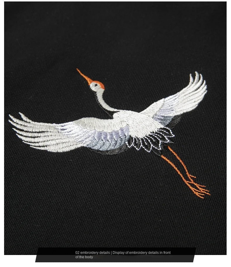 Embroidery flying stork sweatshirt