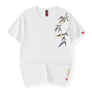 Embroidery tranquil bamboo branch T-shirt