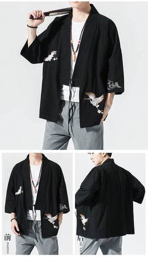 Stork design kimono shirt