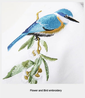 Embroidery blue birds T-shirt