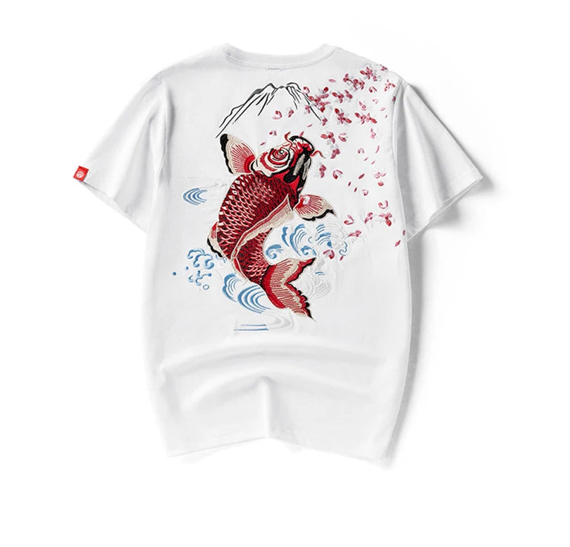 Fish splash embroidery T-shirt