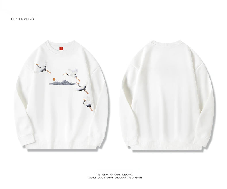 Embroidery flying stork sweatshirt