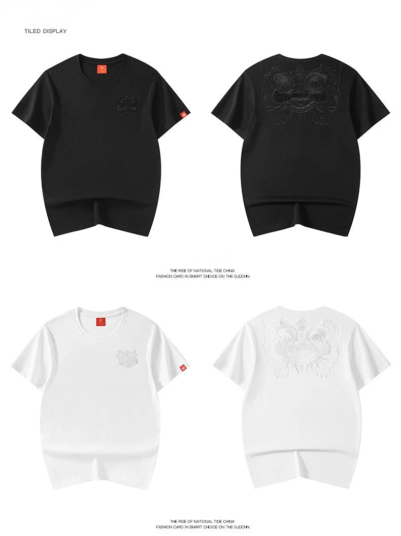 Embroidery silhouette lion head T-shirt