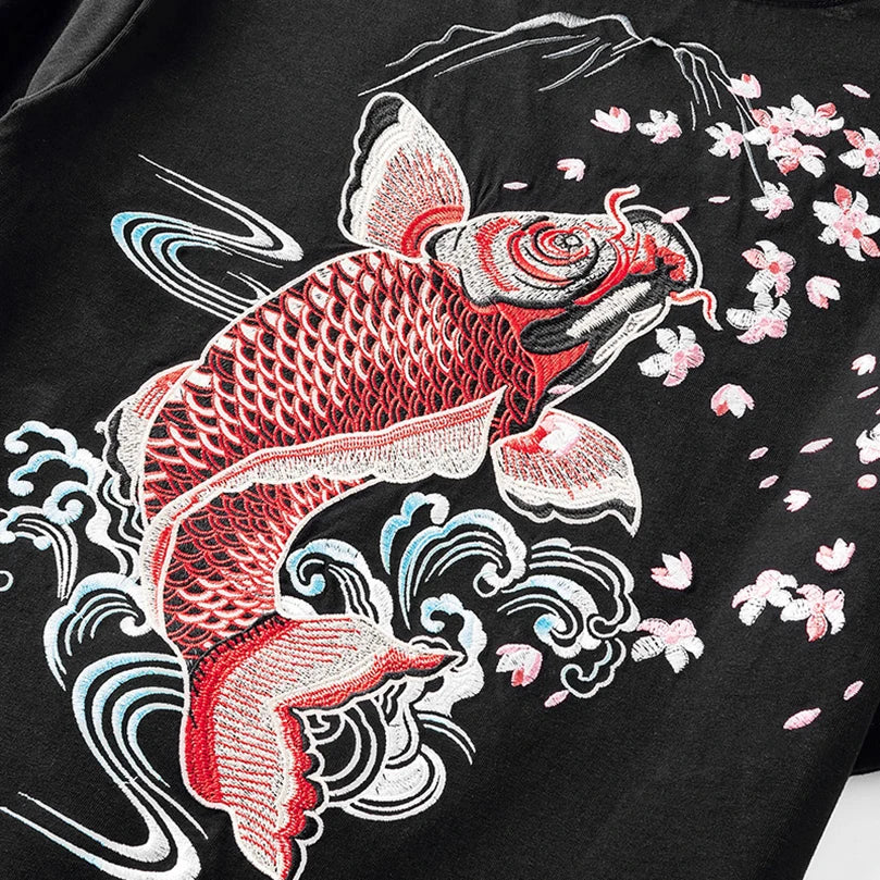 Fish splash embroidery T-shirt