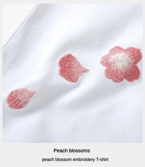 Sakura flower branch embroidery T-shirt