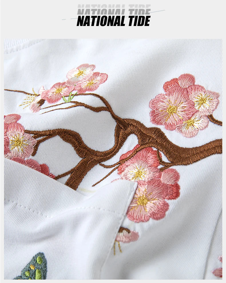 Sakura flower branch embroidery T-shirt