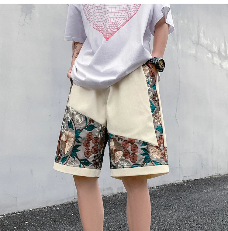 Embroidery floral design shorts