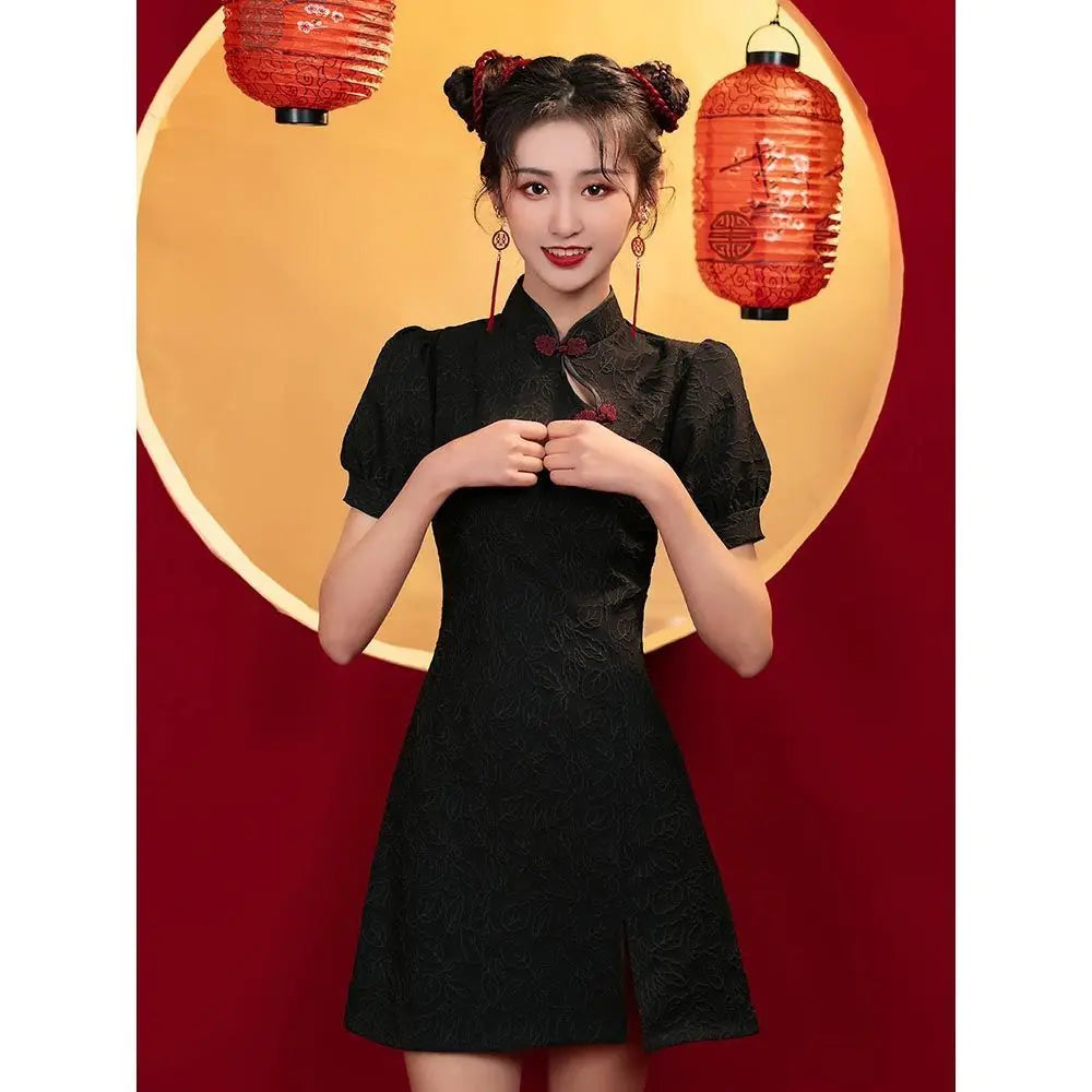 Silhouette dark floral cheongsam qipao dress