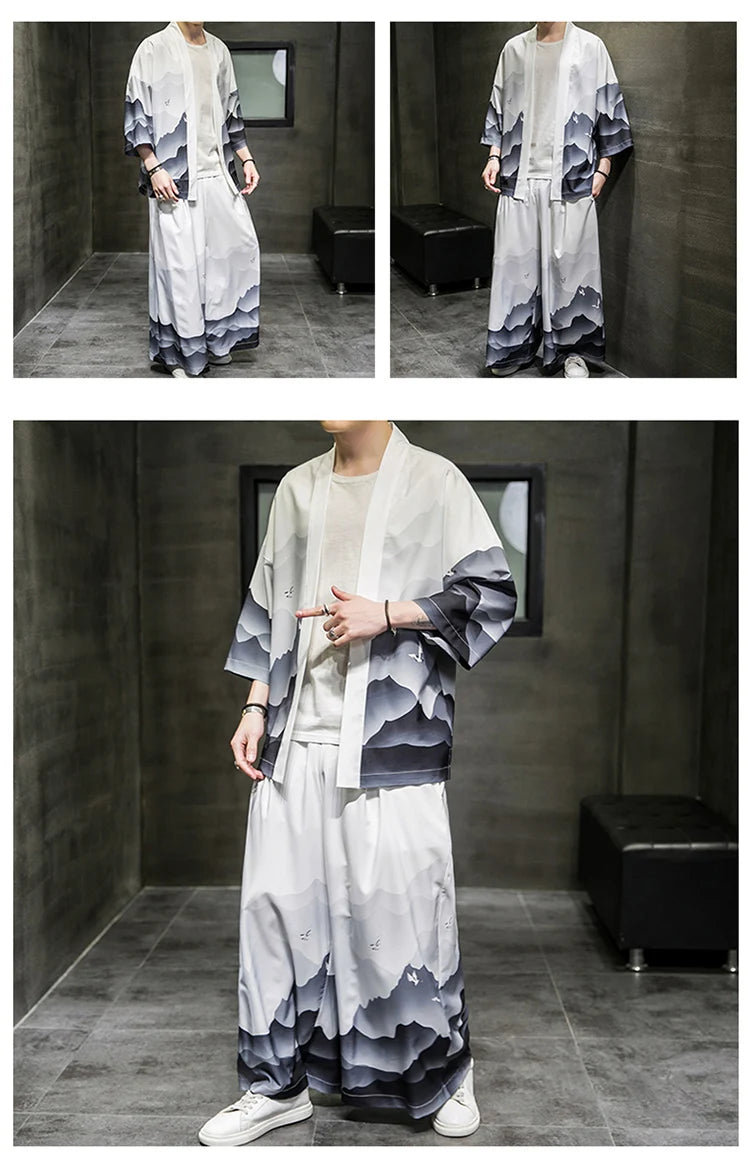 Baggy sansui kimono + bottoms set