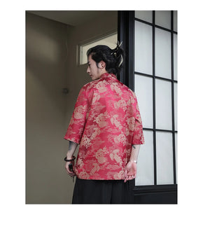 Premium golden dragon silk hanfu Tang shirt