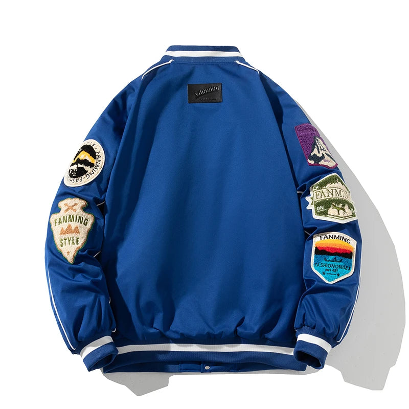 "Fanming" style varsity baseball jacket