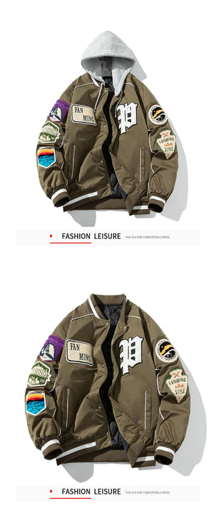 "Fanming" style varsity baseball jacket