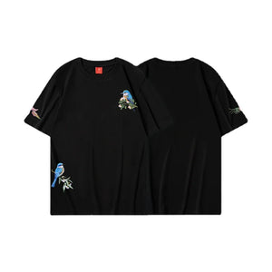 Embroidery blue birds T-shirt