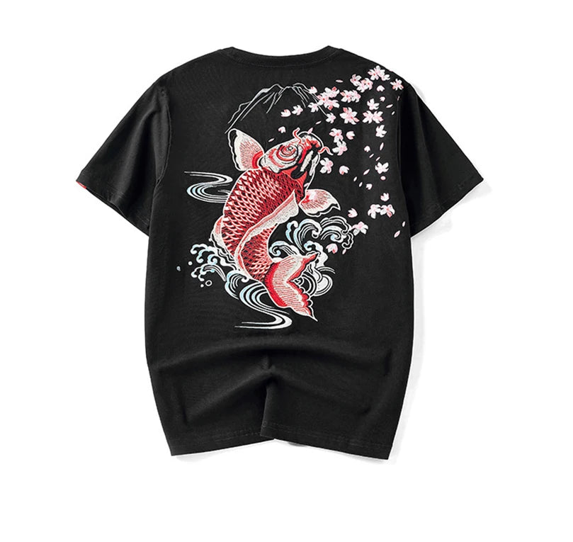 Fish splash embroidery T-shirt