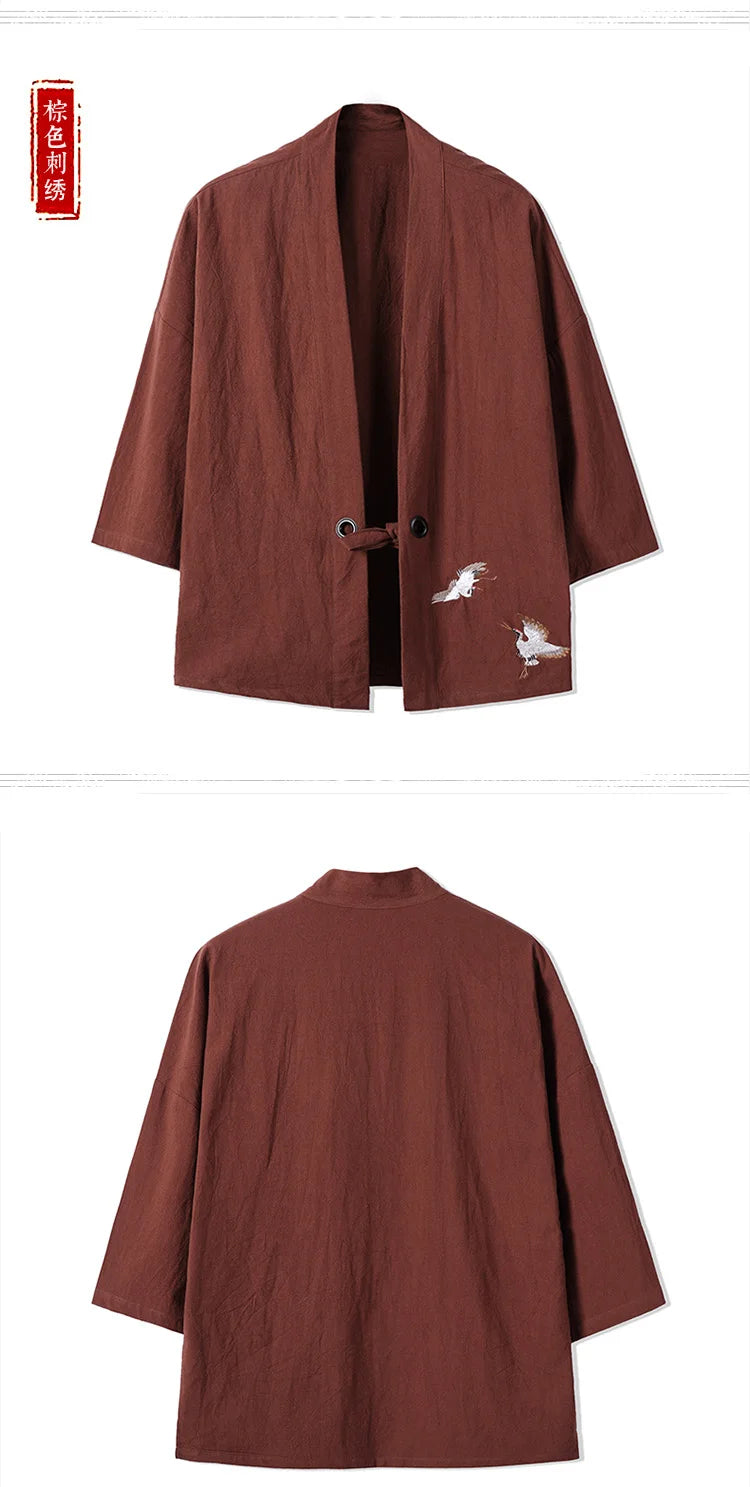 Stork design kimono shirt